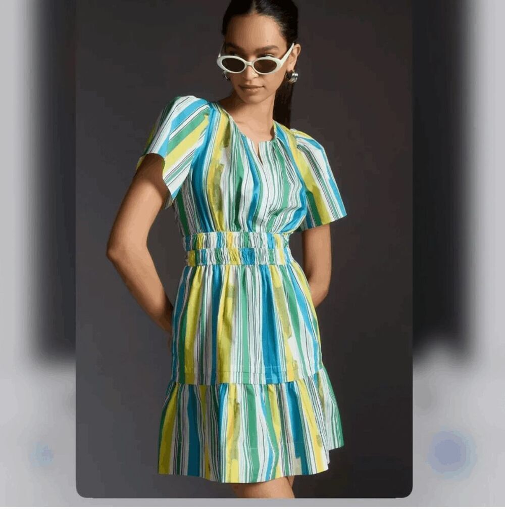 Anthropologie Somerset Mini Dress Striped Coastal Cotton M Lark + Grey
